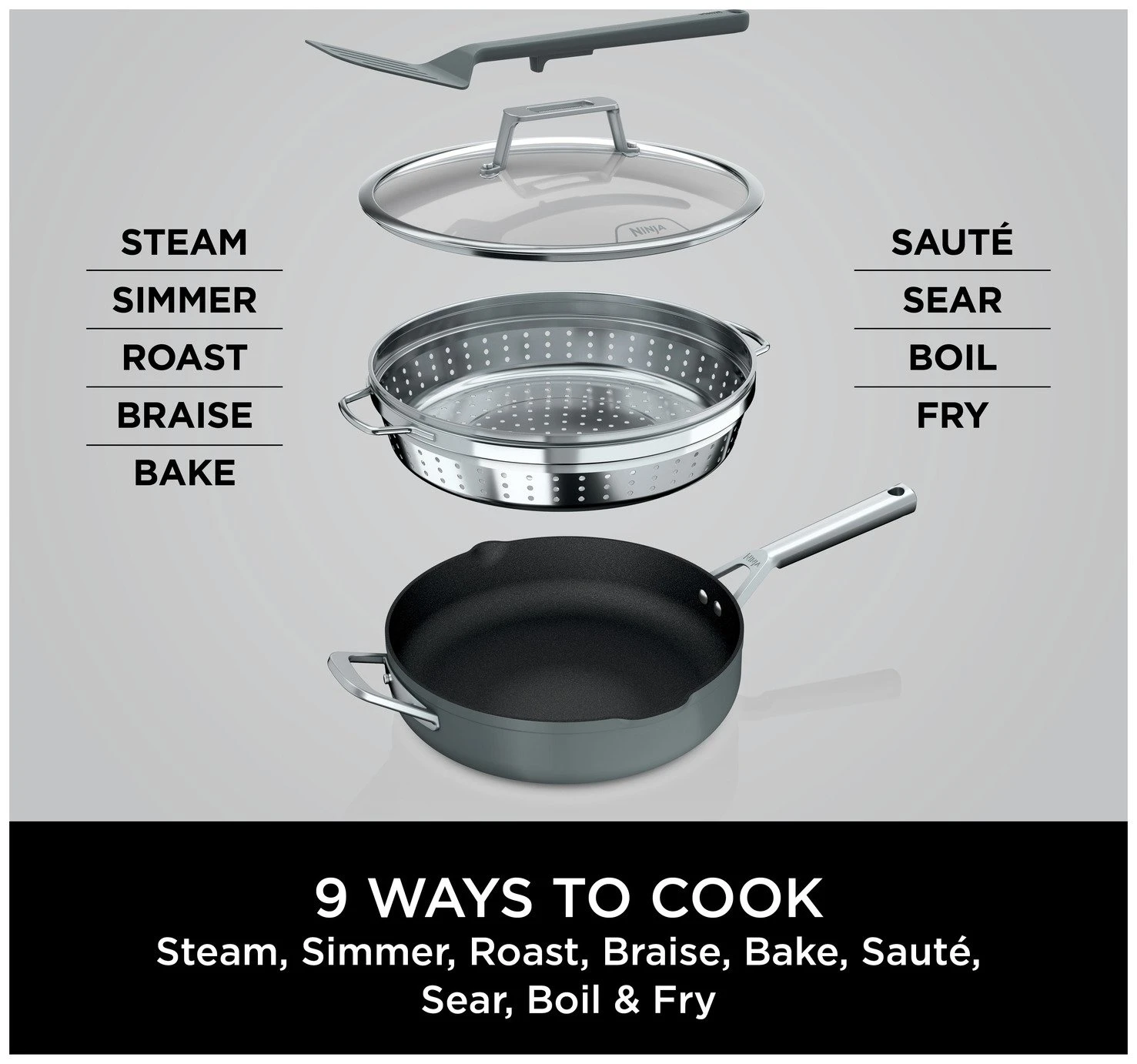 Ninja Zerostick 28cm Non Stick Aluminium Possible Pan -Grey 5 Ninja Zerostick 28cm Non Stick Aluminium Possible Pan -Grey - Image 3