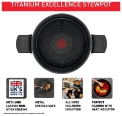 Tefal Titanium Excellence 24cm Aluminium Stock Pot - Black -Kitchen Supplies Store 1303830 R Z003A