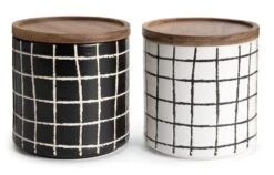Habitat Grid Pack Of 2 Ceramic Canister - Black And White