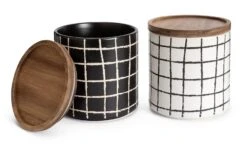 Habitat Grid Pack Of 2 Ceramic Canister - Black And White -Kitchen Supplies Store 1975402 R Z002A
