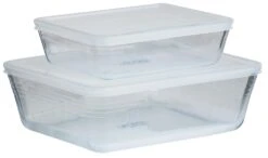 Pyrex Set Of 2 Glass Roasters With Plastic Storage Lids