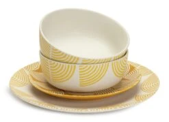 Habitat Block Print 12 Piece Stoneware Dinner Set - Yellow -Kitchen Supplies Store 7040575 R Z002A