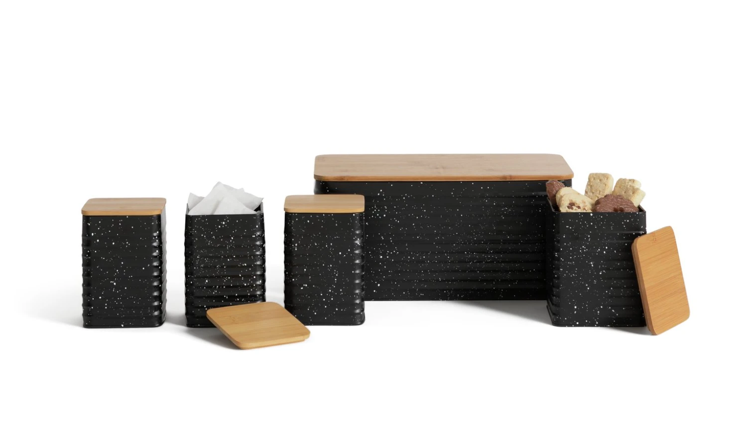 Habitat Set Of 5 Speckle Bamboo Storage - Black 4 Habitat Set Of 5 Speckle Bamboo Storage - Black - Image 2