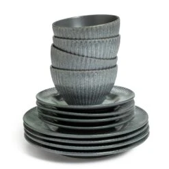 Habitat 12 Piece Stoneware Felicity Dinner Set - Blue -Kitchen Supplies Store 9410251 R Z006A