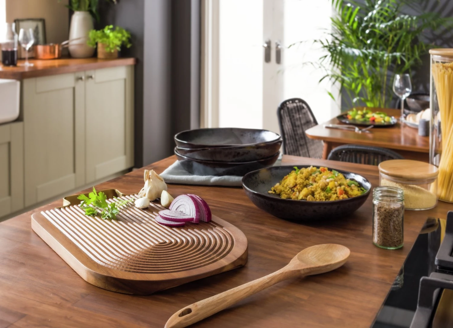 Habitat Acacia Groove Chopping Board 4 Habitat Acacia Groove Chopping Board - Image 2